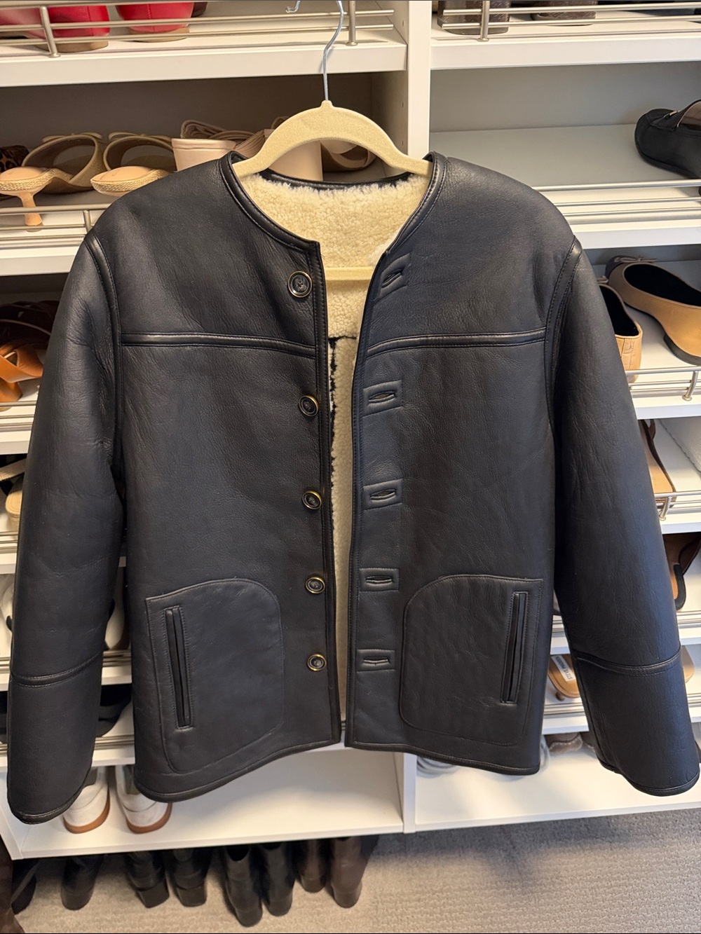 Veronica Beard Black Shearling-Lined Leather Jacket